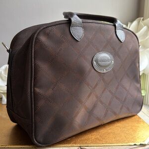 RARE! Longchamp Monogram Canvas and Brown Leather Top Handle Bag